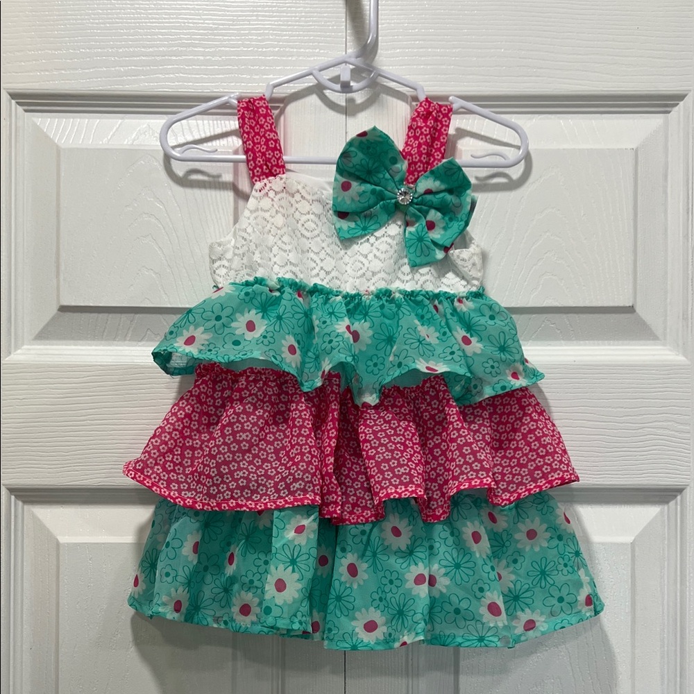 Floral Pink and Green Ruffle Dress